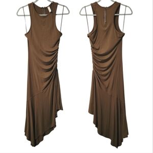 Anthropologie Daily Practice Olive Green Racer Back Ruched Asymmetrical Dress S